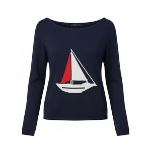 Anthropologie THML Navy Sailboat Nautical Pullover Sweater Sailing 4th of July